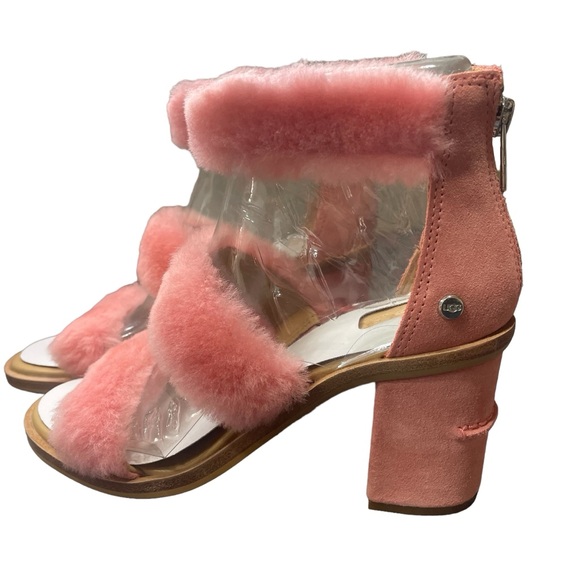 NWT UGG Del Rey Fluff Heel light pink chunky heeled sandals w/fur accent / 6 - Picture 5 of 15